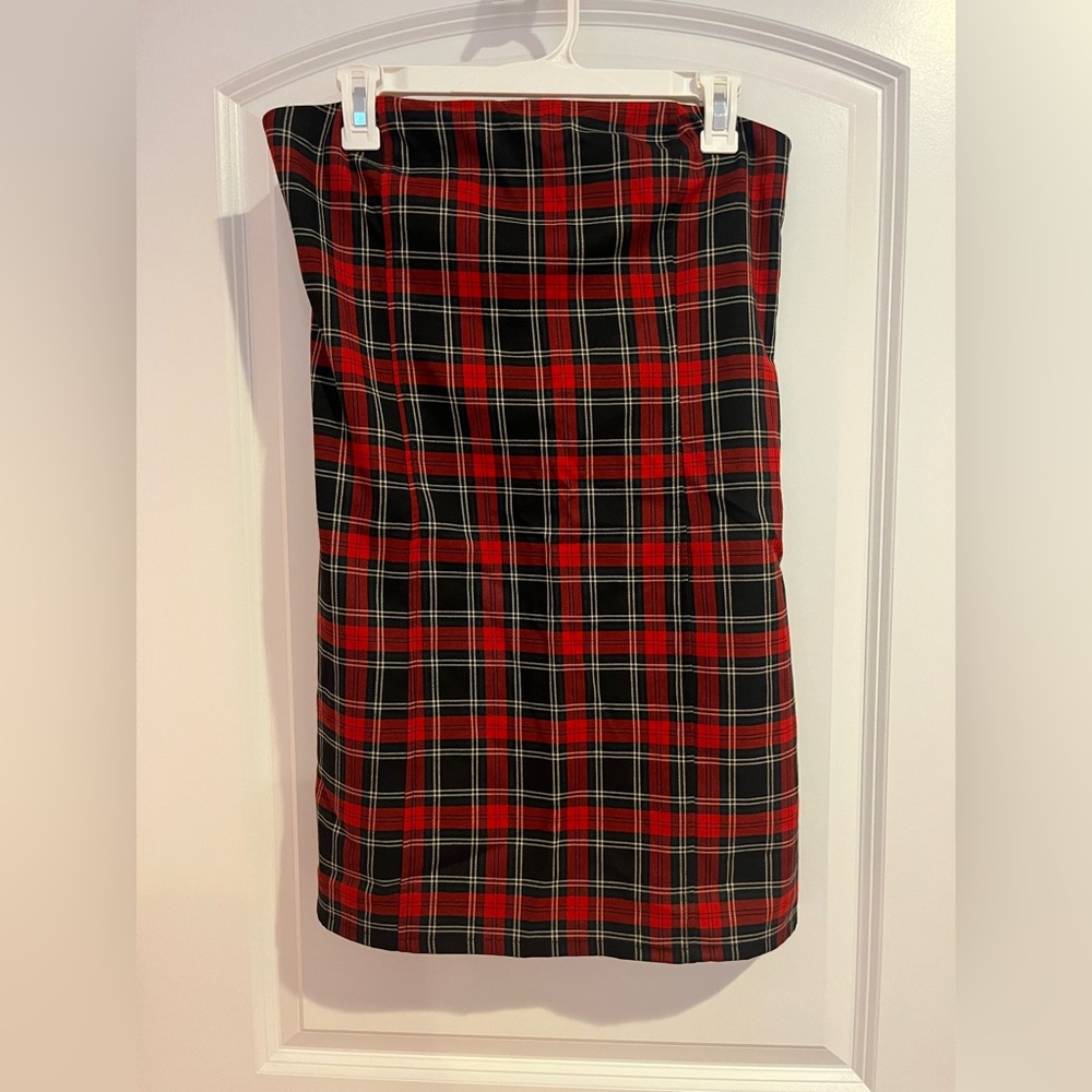 New Garage Red Tube Plaid Dress with tags